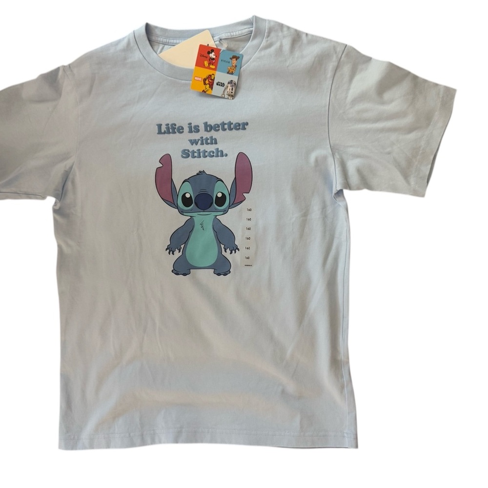 Disney Uniqlo Kids 160 Stitch T-shirt Light Blue, 14-16